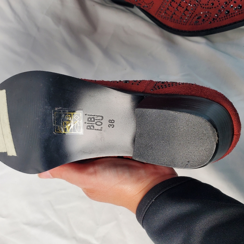 Bibi Lou Red Suede Rhinestone Western Ankle Boots in EU Size 38, US 7.5. - Picture 9 of 13